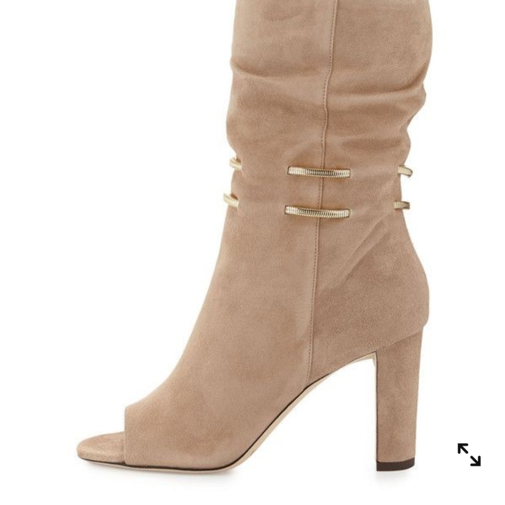 Jimmy Choo Mysen Suede Tan Open Toe Booties